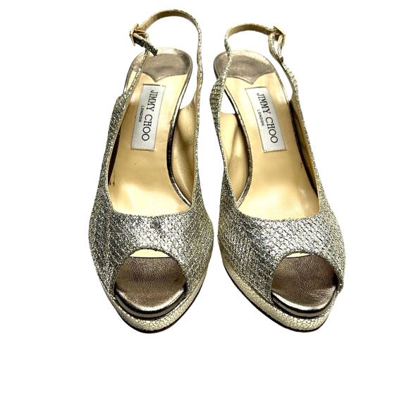 Jimmy Choo Nova Gold Glitter Slingback Heels Sz 40 (US 9) - Picture 4 of 14